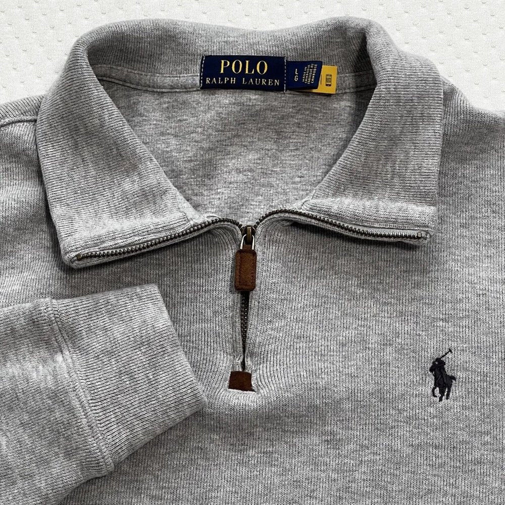 Polo Ralph Lauren Sweater Mens Size L Gray Heather Quarter Zip Normcore Classic